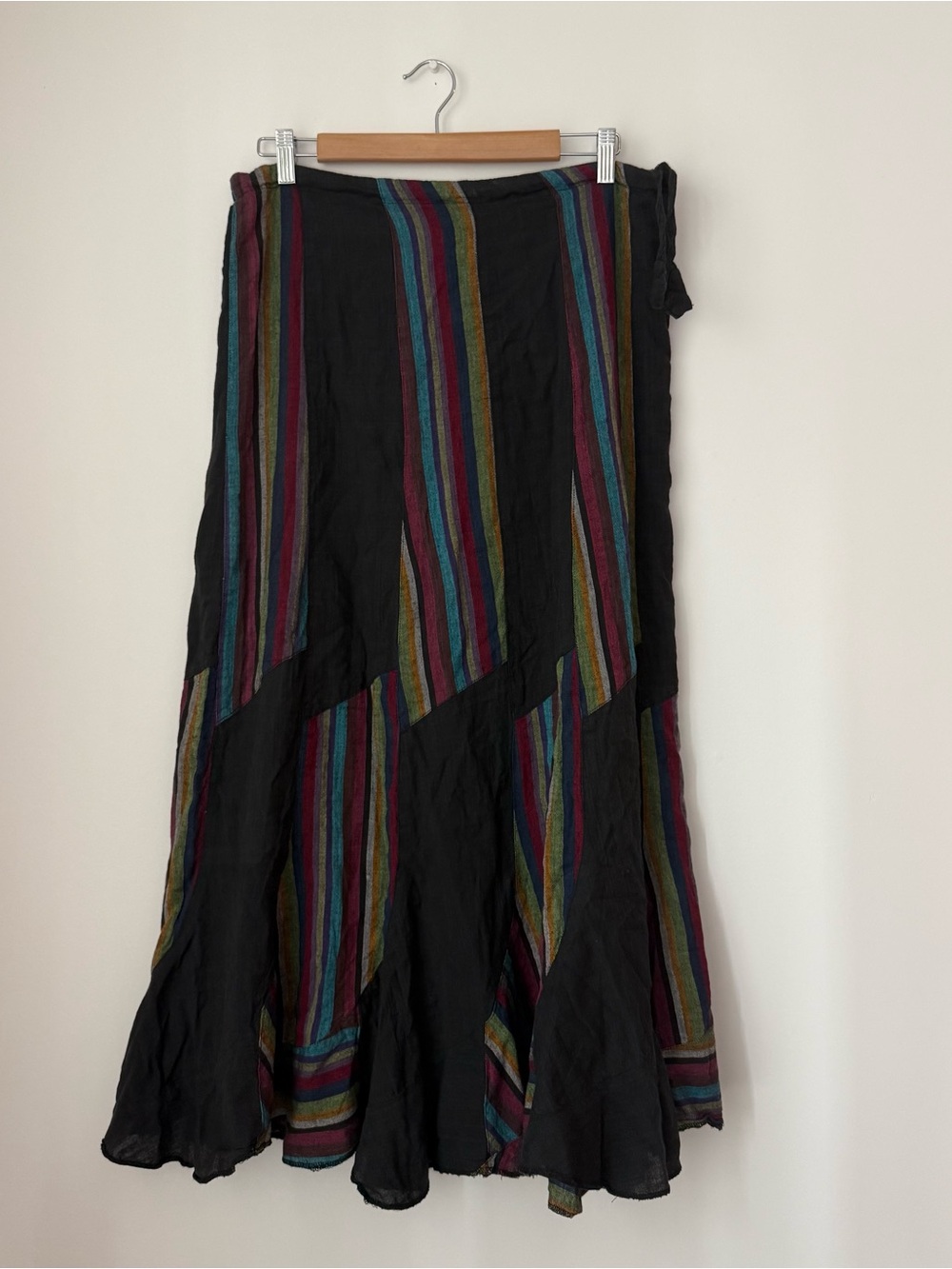 Vintage Ark Nepal Boho Patchwork Striped Cotton Maxi Skirt Side Zip XL